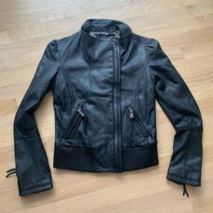june 100% leather motor jacket silk lining coat black sz Small S